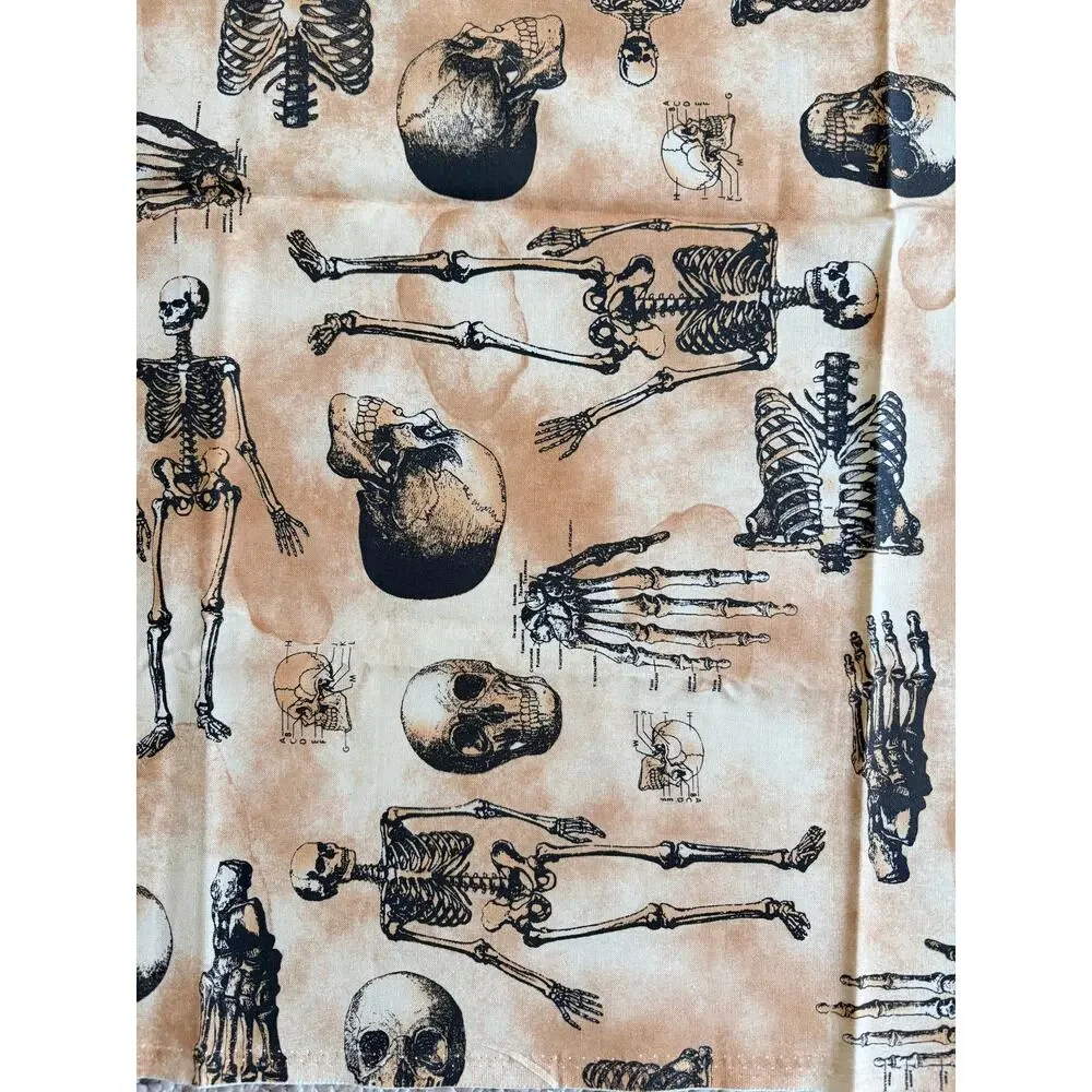 Timeless Treasures Clever Skeleton Fabric 5/8 Yd Remnant Gothic Anatomy Cotton